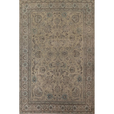Distressed Tabriz Persian Vintage Area Rug Handmade Pink Wool Carpet - 9'7" x 12'10"