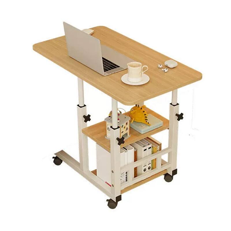 Small Mobile Standing Desk, Adjustable Height Portable Rolling Desk, Tiltable Desk C Shaped End Table For Couch - Walnut 80 x 40CM