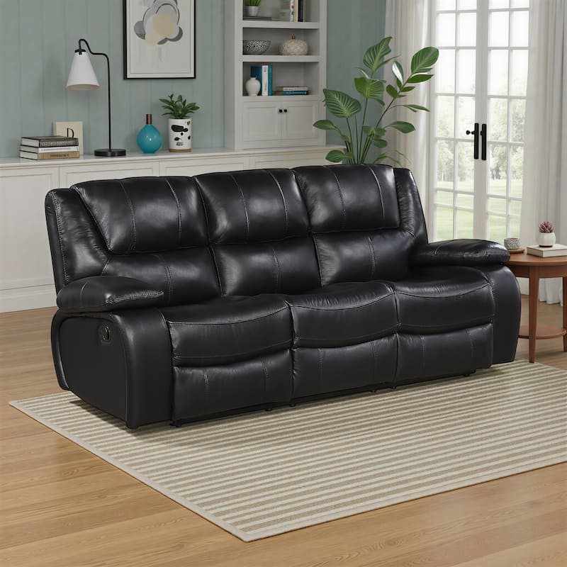 Fremont & Park Baron 86.5" Leather Manual Double Reclining Sofa, Wall Hugger Design