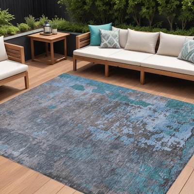 HomeRoots Abstract Transitional Rectangle Outdoor Rug