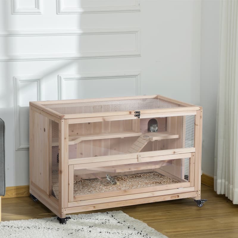 PawHut Extra Large Wooden Hamster Cage and Habitat Playground with 3 Ladders and 2 Huts, Syrian & Dwarf Hamster Cage