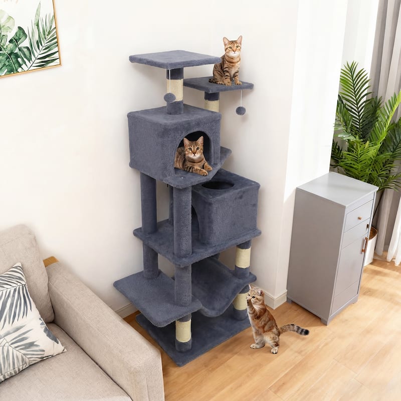 Gymax 57'' Cat Tree for Indoor Cats w/Dual Condos Hammock Sisal