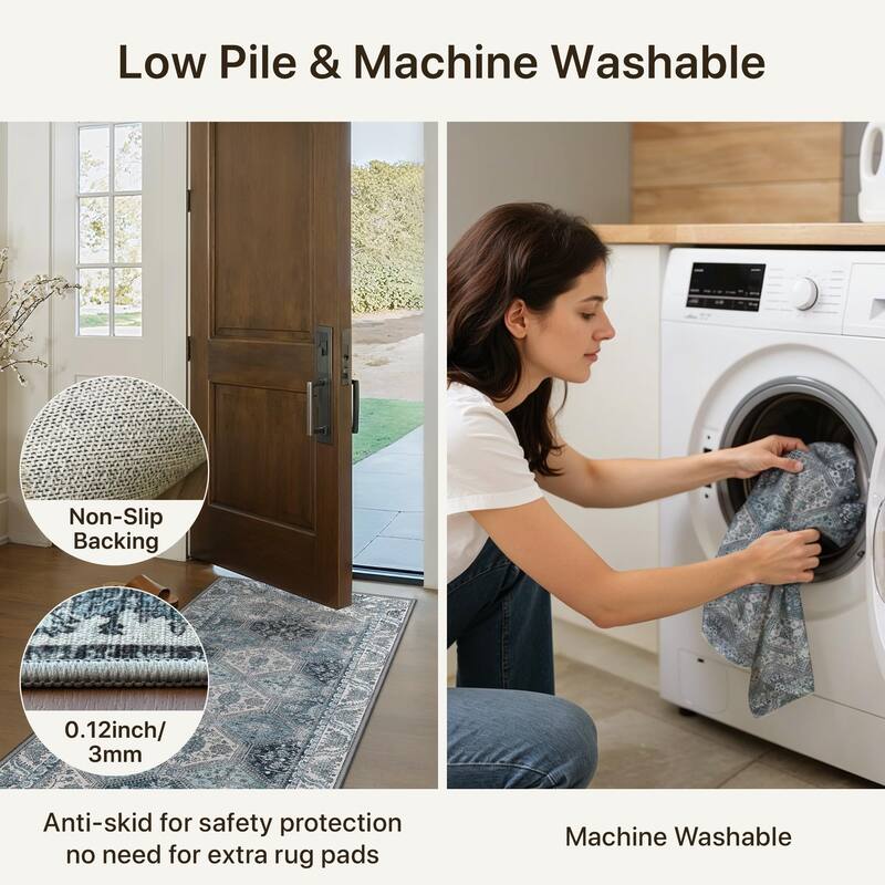 Mcow Vintage Wood-Tone Low-Pile Washable Non-Slip Area Rug