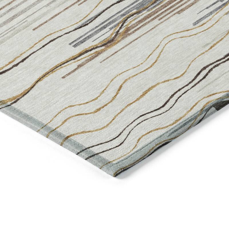Machine Washable Indoor/ Outdoor Modern Stripe Chantille Rug