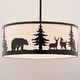 preview thumbnail 10 of 9, Acadia 3L Bronze Rustic Pendant Light White Linen Bear Deer Tree - 18-in W x 16.75-in H x 18-in D