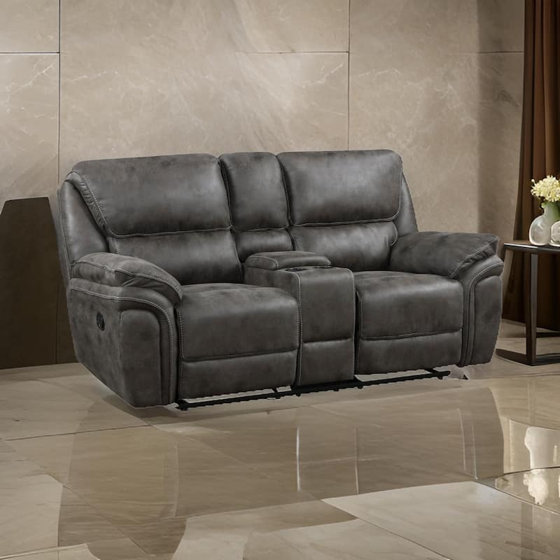 Tony 80 Inch Dual Manual Recliner Loveseat, Console, Cupholders, Gray