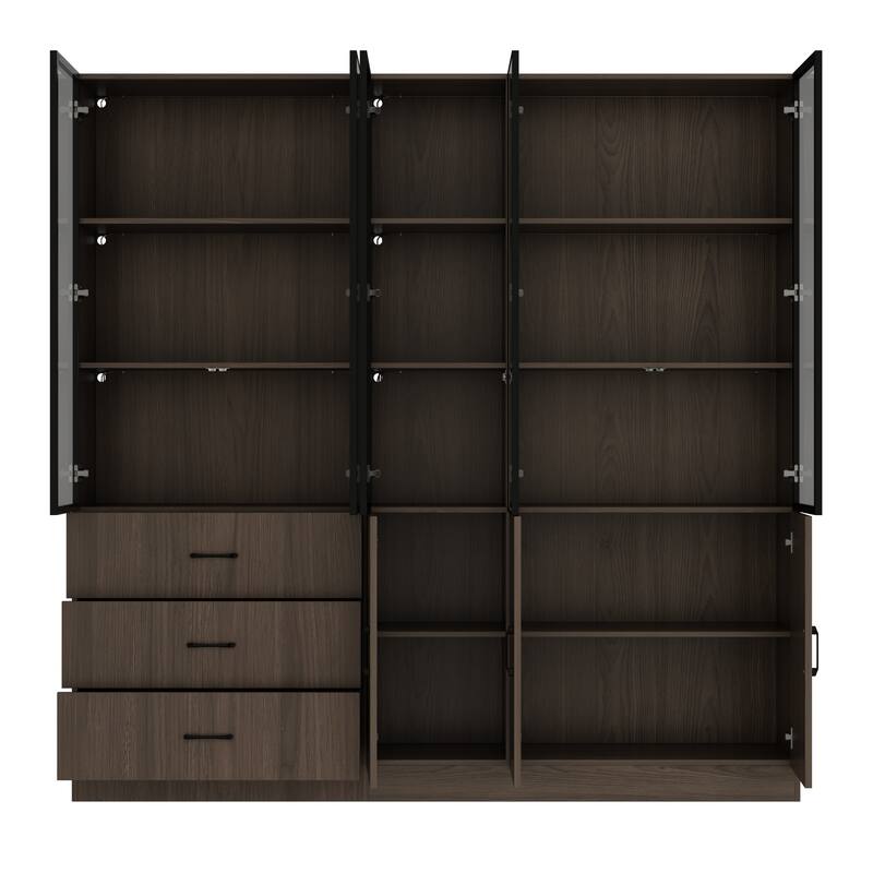 LED-Lit Wood Grain Cabinet - Configurable Storage for Home or Office
