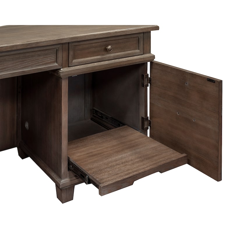 Carson Credenza, Wood Office Desk, Writing Table, Gray