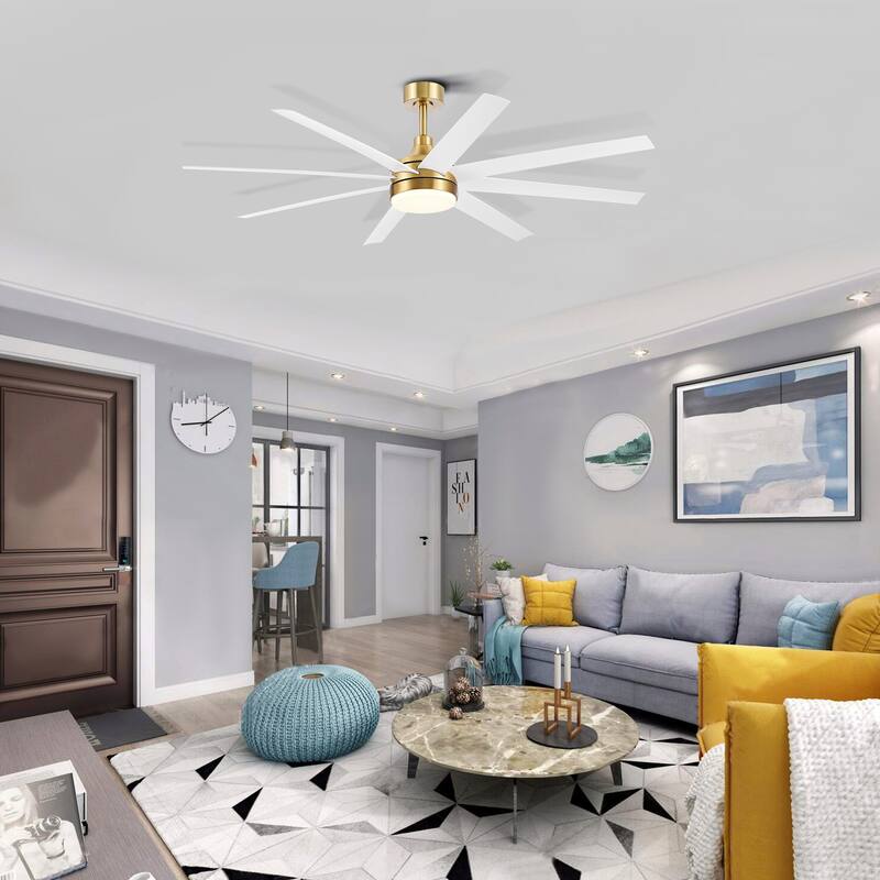 65" Gold LED Ceiling Fan with Light Remote-8 Blade - 65 Inch