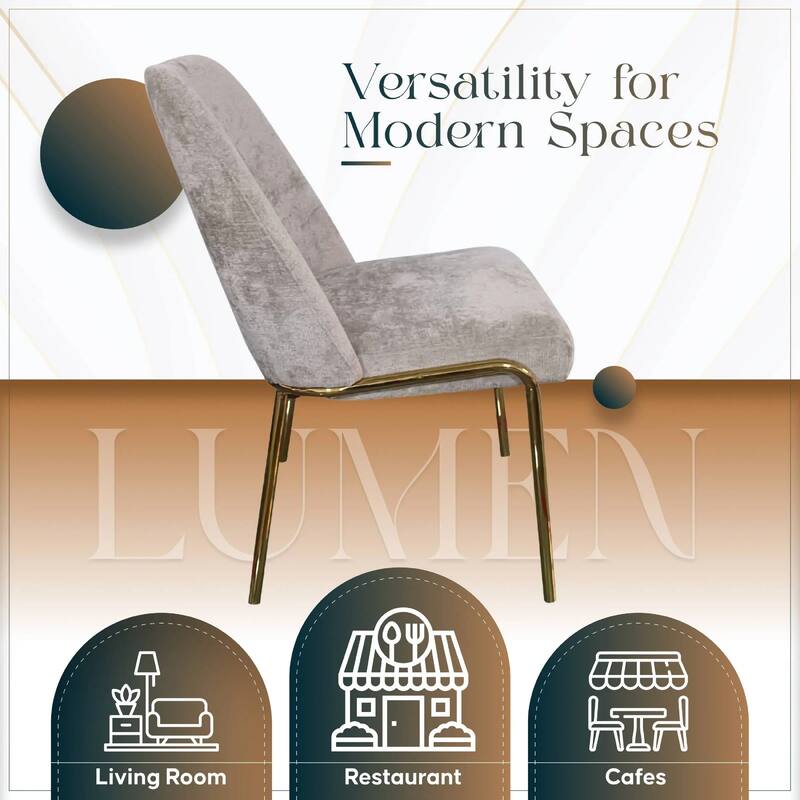 Lumen Modern Upholstered Kitchen Dining Chair with Gold Steel Legs Ergonomic Accent Chair