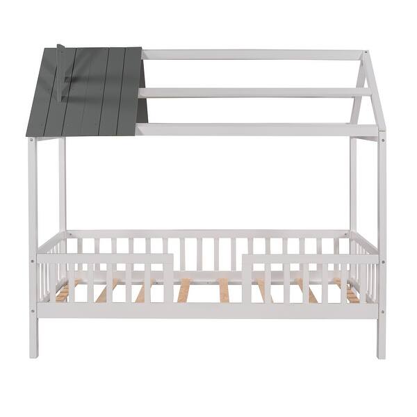 slide 2 of 36, Twin Size Wood House Bed with Fence - Perfect Addition to Kids' Room