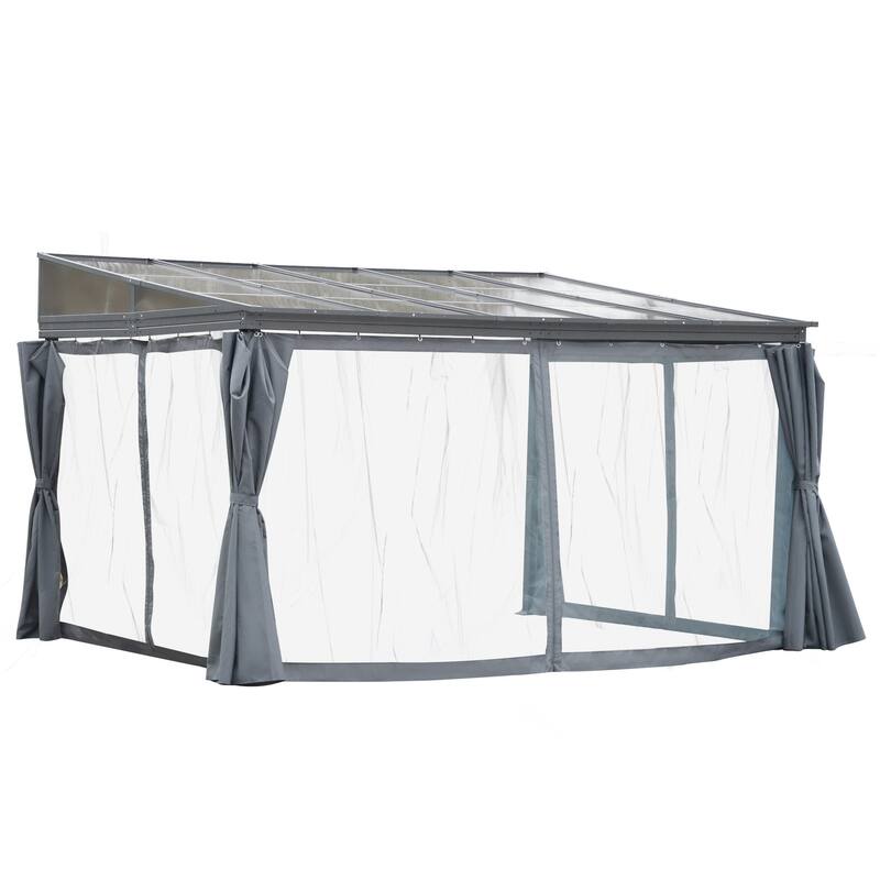 Outsunny 13' x 9.5' Outdoor Porch Patio Gazebo with Sloping Polycarbonate Roof, Durable Aluminum Frame, & Netted Curtain