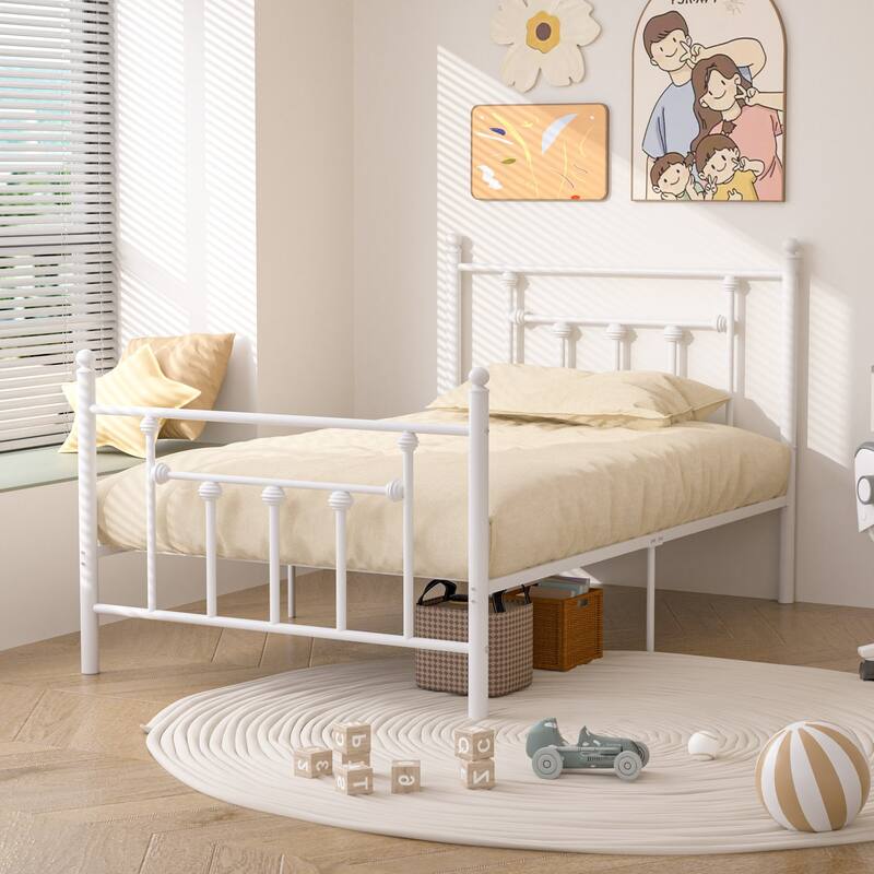 14 Inch Metal Victorian Platform Bed Frame with Headboard and Footboard, Heavy Duty Mattress Foundation with Steel Slats Support