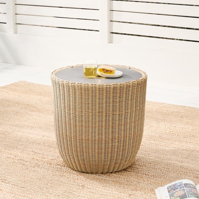 Patio Wicker Furniture Set Outdoor Rattan Bistro Set - 1 Side Table - Beige Wicker-Cream