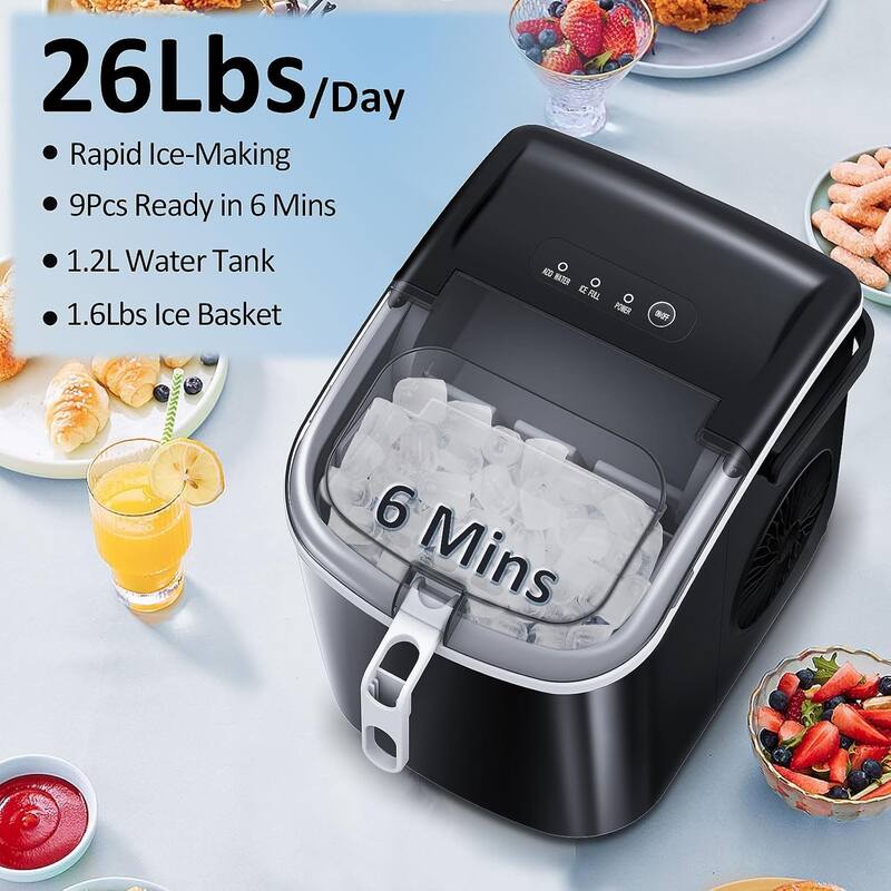 Ice Maker Portable Ice Machine, Basket Handle,Self-Cleaning Ice Makers