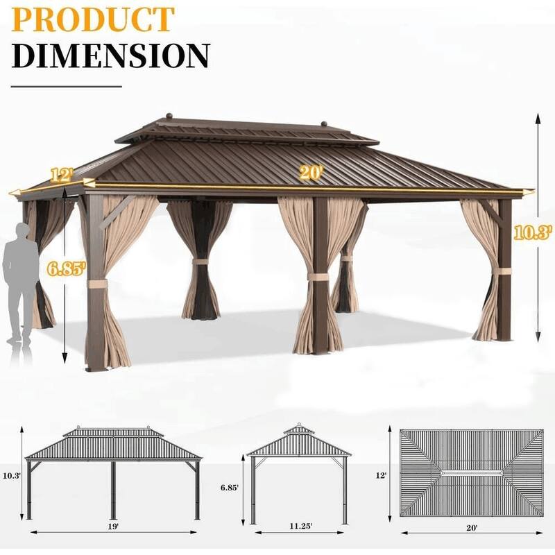 Pro Series Outdoor Hardtop Gazebo Pergola | Galvanized Steel Roof & Aluminum Frame | Includes Premium Curtains & Netting