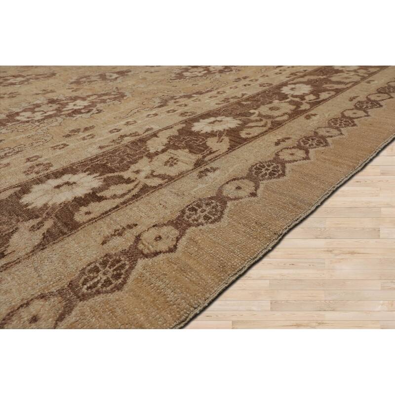 Hand Knotted 200 KPSI Chobi Peshawar Tan Wool Traditional Area Rug - 8' 3'' x 10' 7''