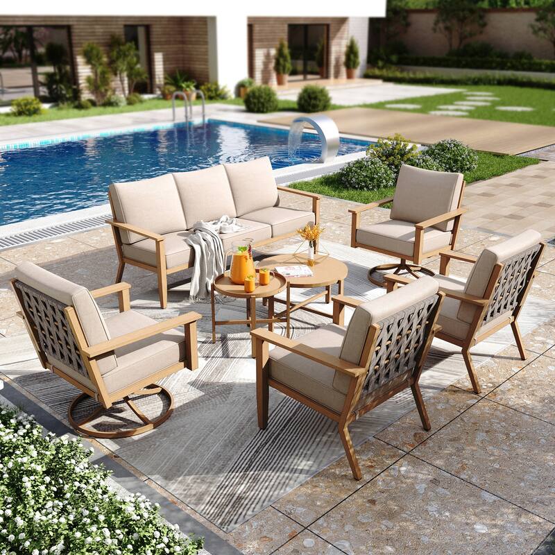 MAISON ARTS 5/7-Seat Outdoor Webbing Design Sofa Set, Patio Conversation Set with Round Coffee Table - Set 3