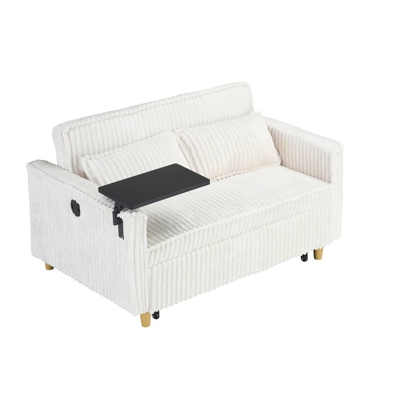 Pull Out Corduroy Sofa with USB Port