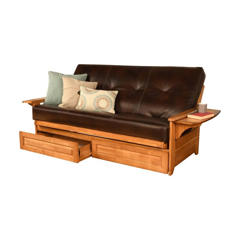 Somette Phoenix Butternut Futon Set with Storage Drawers and Mattress