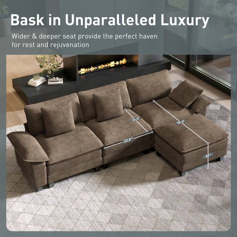 MAISON ARTS Cloud Modular Deep Seat Sofa, Chenille or Corduroy Sectional Couch with Removable Arms, 1–4 Seater