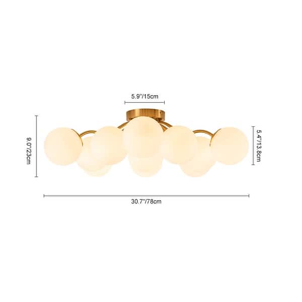 dimension image slide 1 of 5, Modern 11-Light Frosted Glass Globe Wavy Arm Sputnik Semi-flush Mount