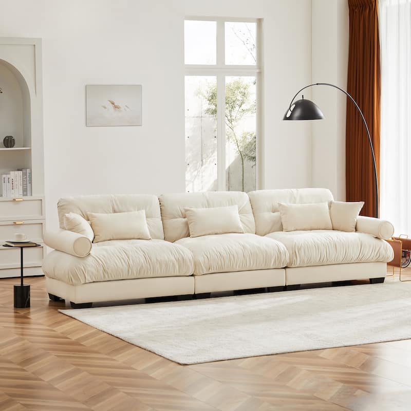 130" Oversized Velvet Modular Sofa, 3 Seater Modern Sectional Sofa with Bolstered Armrests, Upholstered Couches for Living Room
