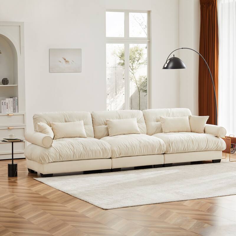 130" Velvet Modular 5-Seat Sectional with Cloud Cushions & Headrests