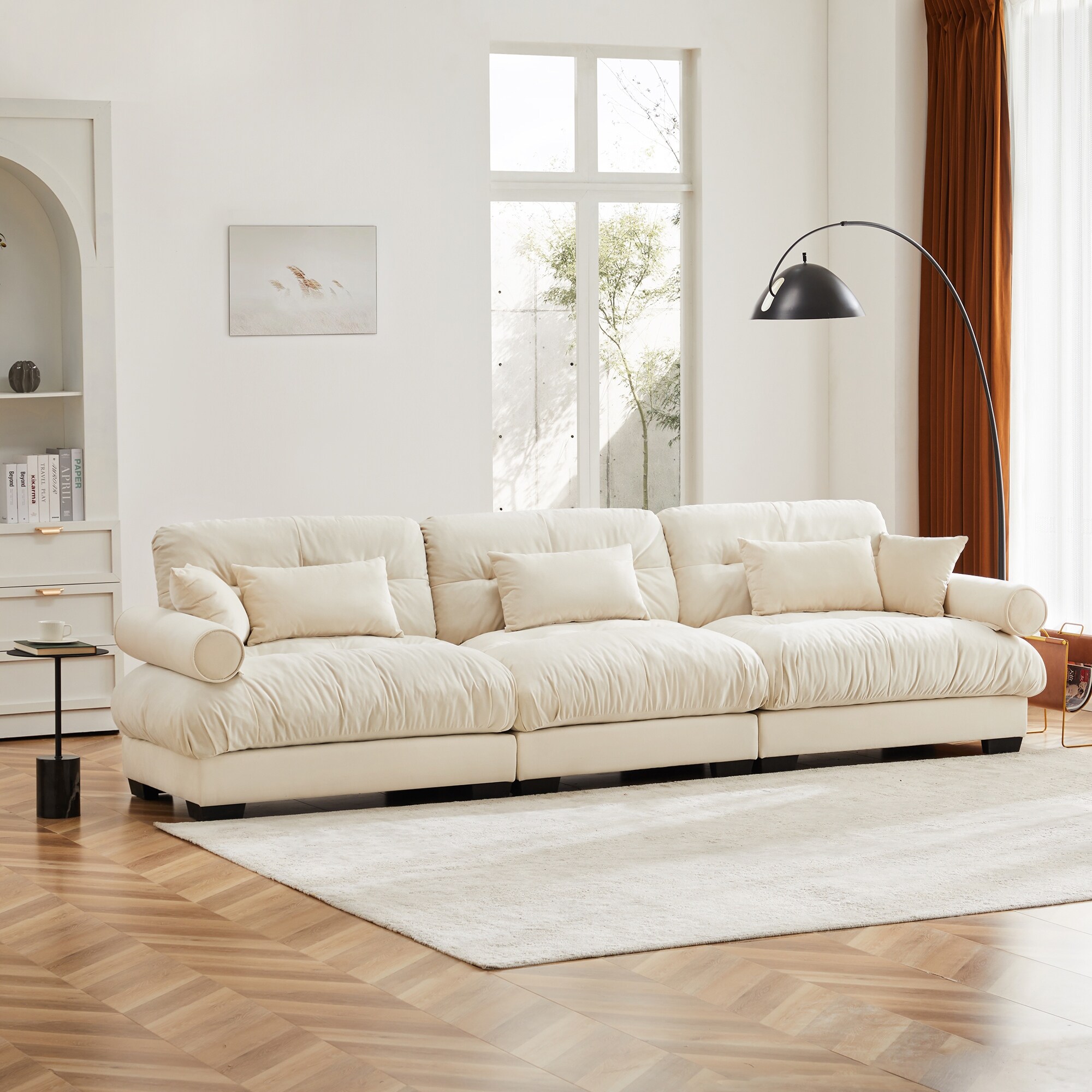 Extra Large 3 Seat Modern Velvet Sofa Oversize Sofa Cloud Like Comfortable With Waist Pillows