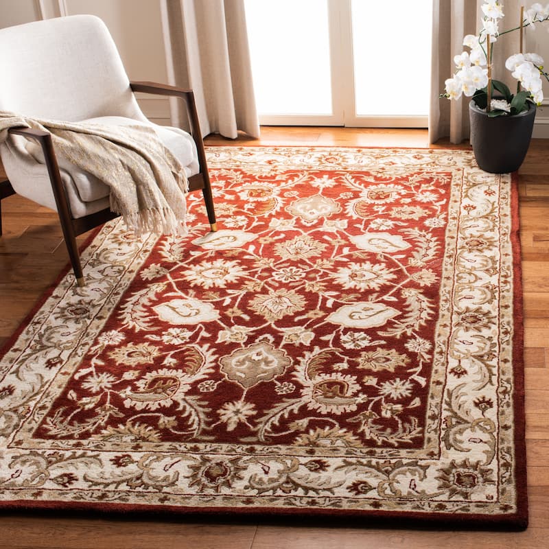SAFAVIEH Handmade Royalty Soraya Ivory Wool Rug - 6' x 9' - Red/Ivory