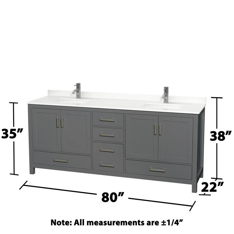 Sheffield 80-inch Double Vanity, Single Hole Quartz Top,70-inch Mirror