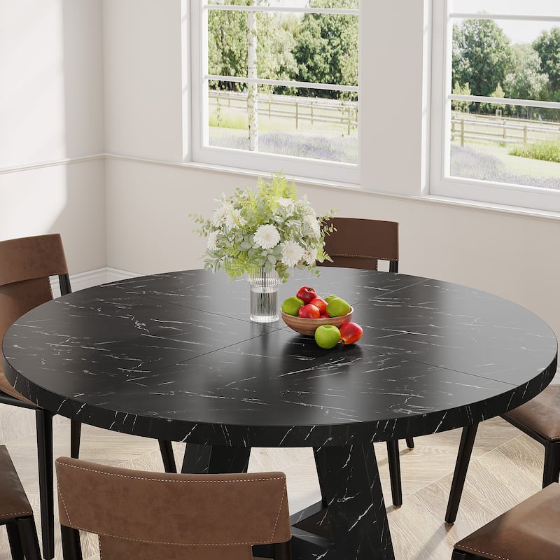 47" Round Dining Table, Wood Top Kitchen Table for Dining/Living Room