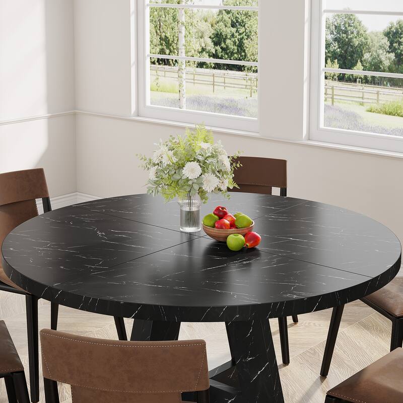 47" Round Dining Table for 4-6 People Rustic Wood Table with Pedestal Base for Kitchen Dining Room Living Room