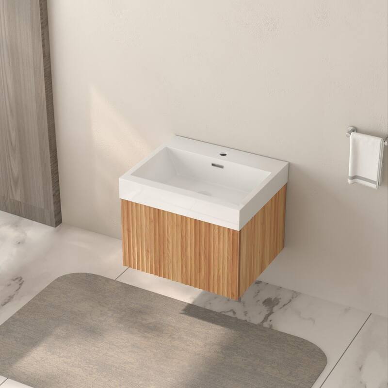 24" Bathroom Vanity with Sink,Wall Mounted Floating Bathroom Cabinet with Integrated Basin Plywood Finish Modern Design