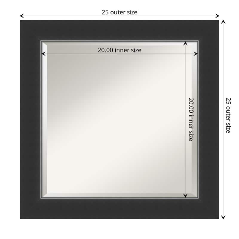 Beveled Wood Bathroom Wall Mirror - Corvino Black Frame - Outer Size: 25 x 25 in