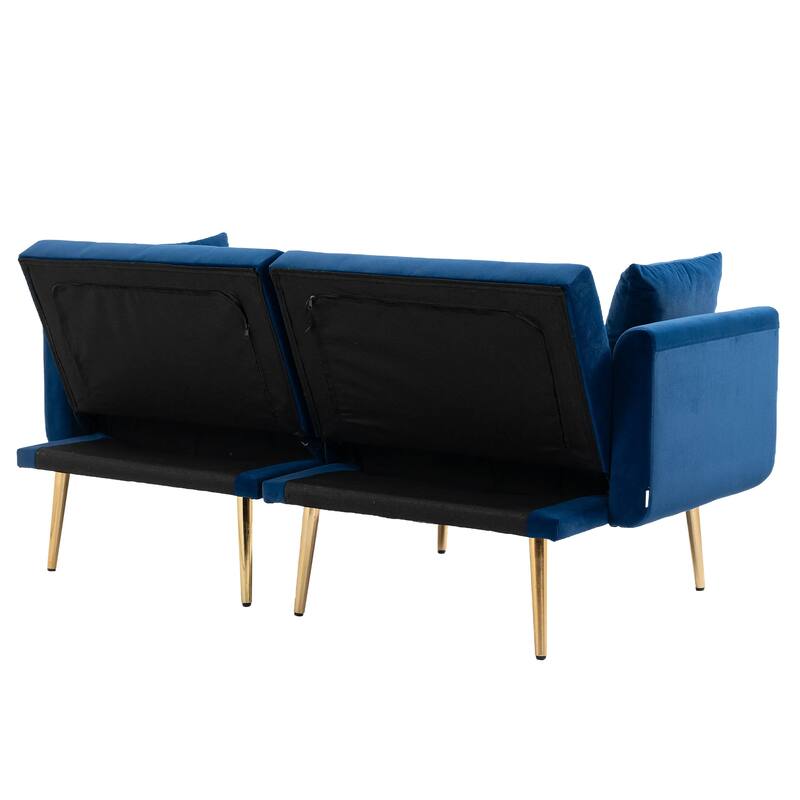 65.35" Velvet Futon Sofa Bed with Adjustable Backrest