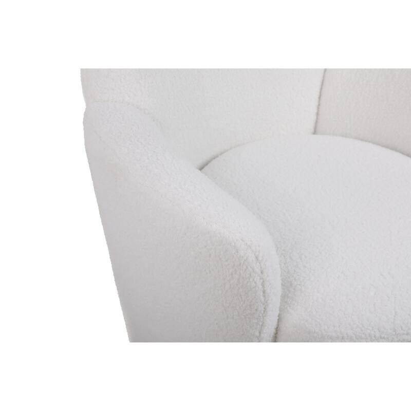 Ivory Faux Fur Modern 29.3" Upholstered Swivel Barrel Chair with Gold Stainless Steel Base