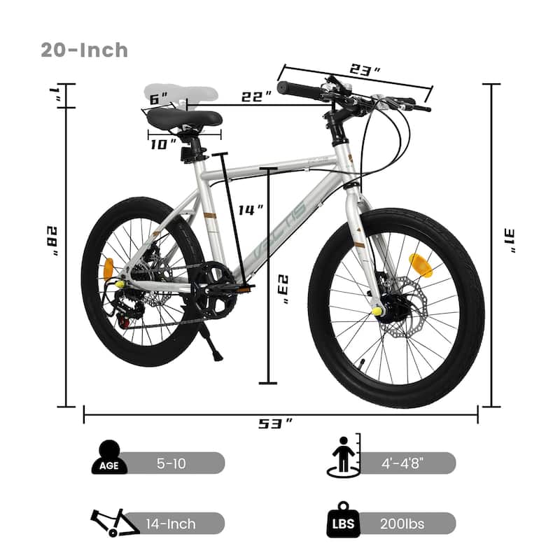 20 Inch Kids Road Bike, Boys & Girls Bicycle Ages 6-12, 7-Speed Steel Frame with Dual Disc Brakes