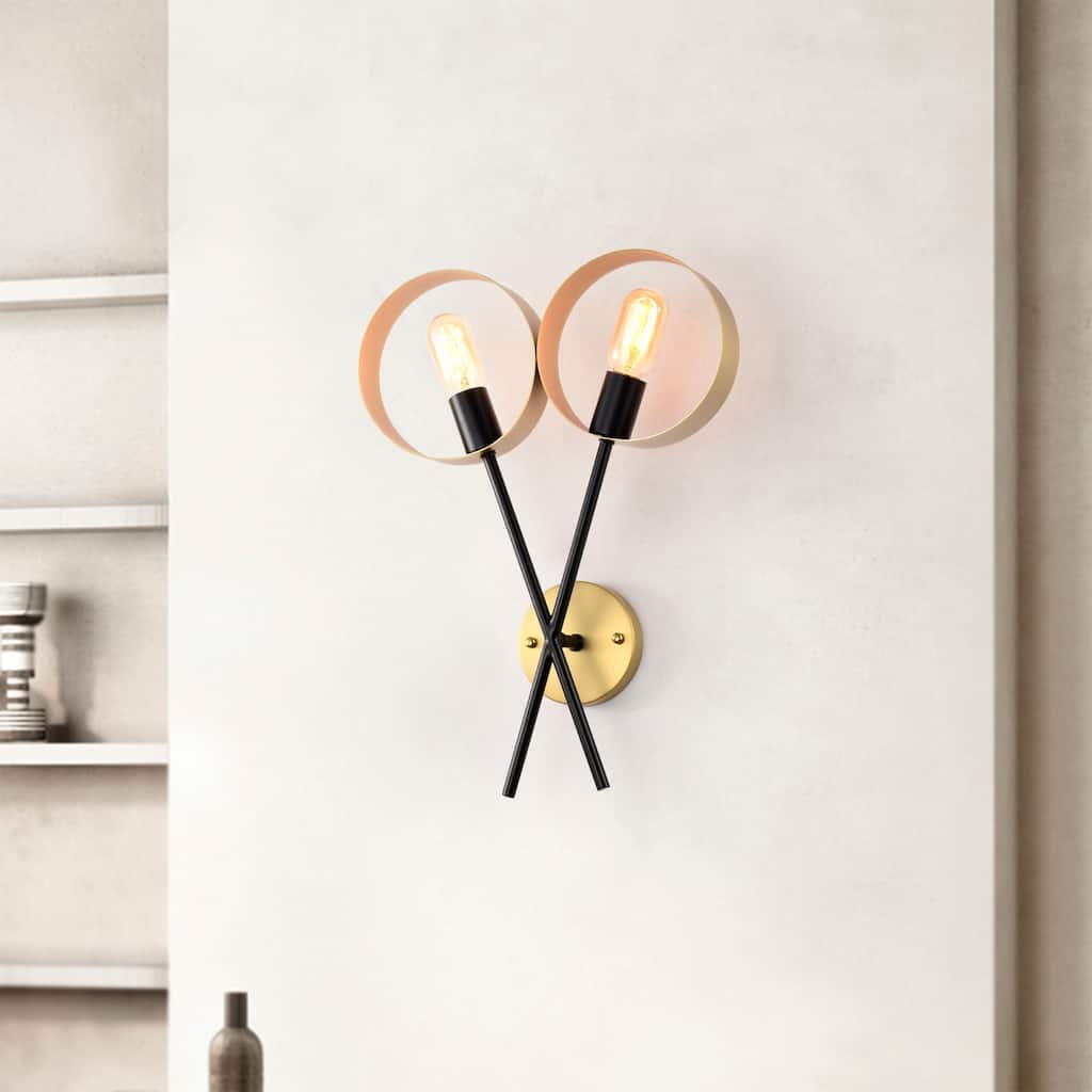 Shahar 14 Inch Satin Gold and Matte Black Modern Wall Sconces 2-Light