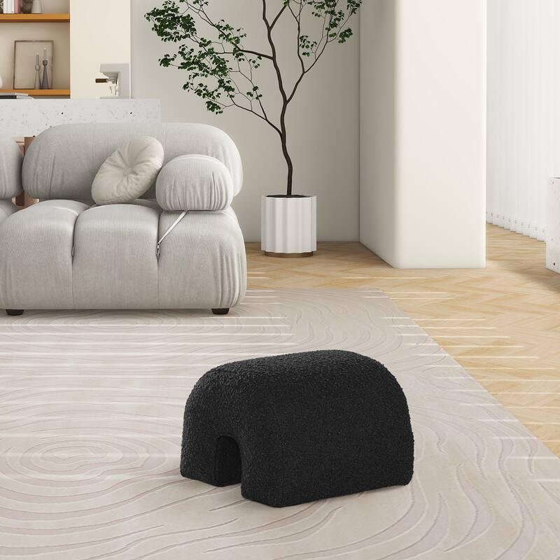 16" Arched Upholstered Footstool Ottoman, Unique Arched Rainbow-Shaped, Boucle - Black