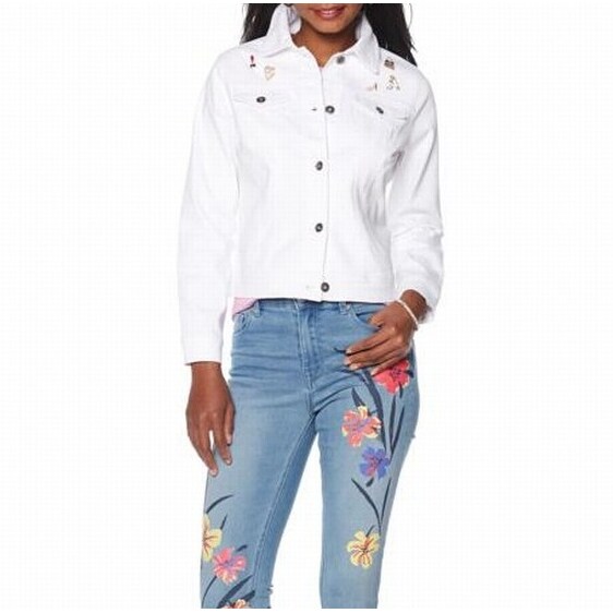women's white stretch denim jacket
