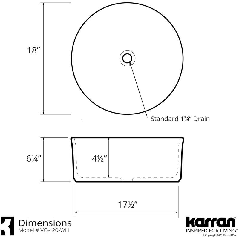 Karran USA VC-420 Valera 18" Circular Vitreous China Vessel Bathroom