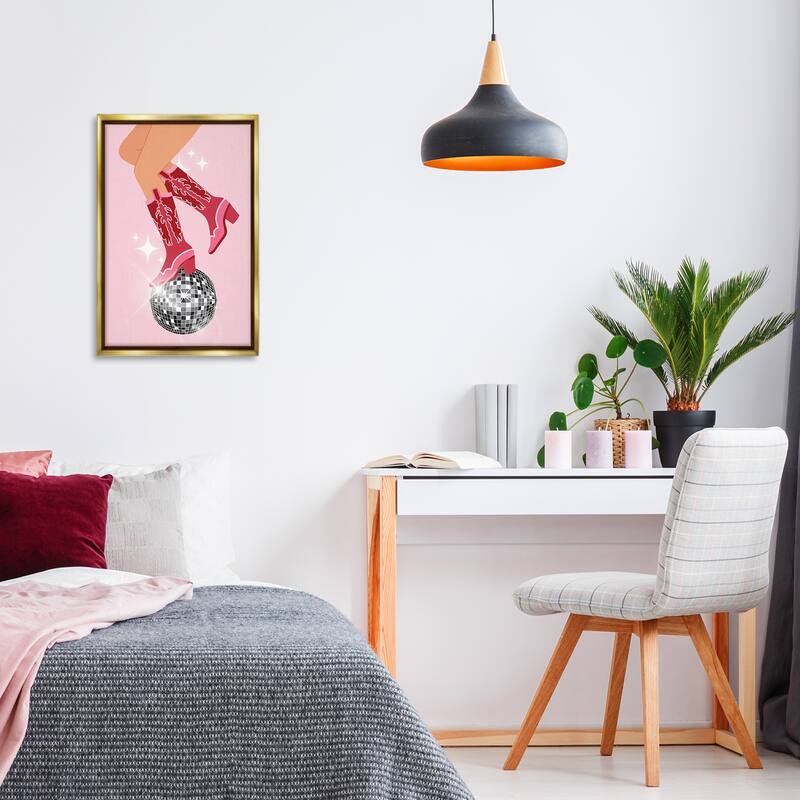 Stupell Balancing Disco Cowgirl Framed Floater Canvas Wall Art Design By LSR Design Studio