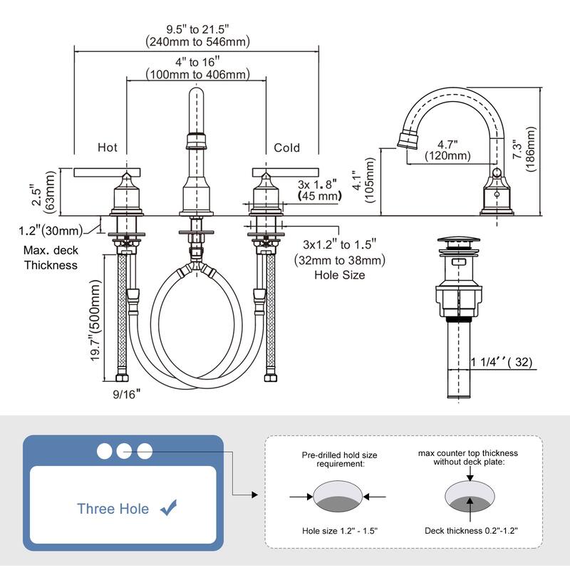 WOWOW 8 in. Widespread Double-Handle Bathroom Faucet with Drain Kit
