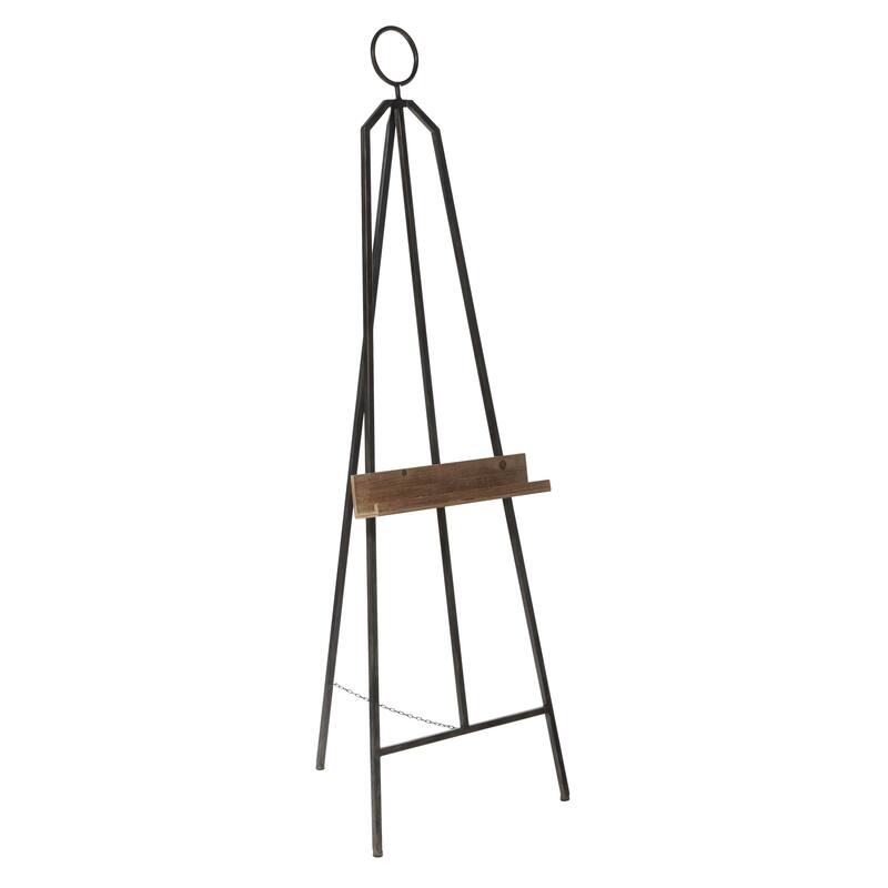 Black Metal Extra Large Adjustable Display Easel with Chain Support and Wood Tray