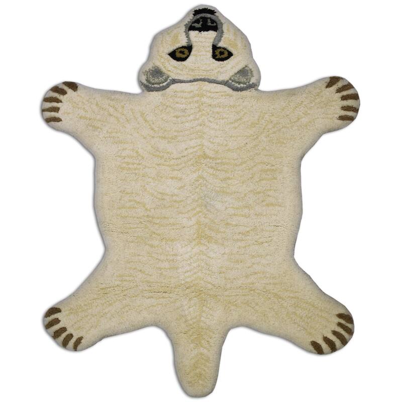 Fabstyles Animal Wool Printed Area Rag Rug Living Room, Hallway - Polar Bear - 4x6