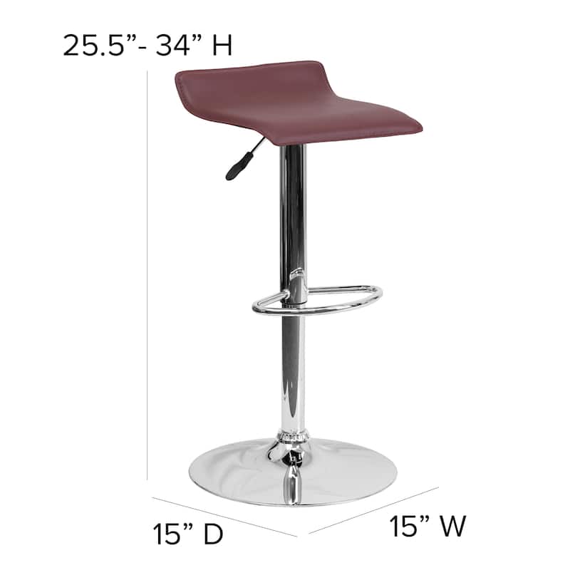 Contemporary Solid Wave Seat Vinyl Adjustable Bar Stool - 15"W x 15"D x 25.5" - 34"H - 15"W x 15"D x 25.5" - 34"H