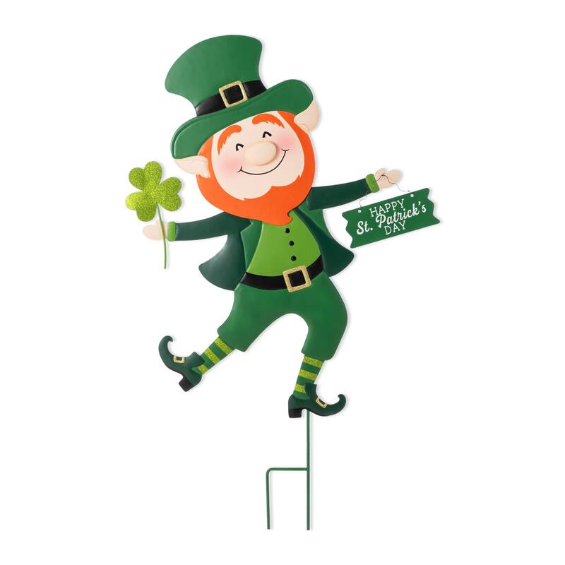 Glitzhome 36"H St. Patrick's Metal Leprechaun Decor(Three Function)
