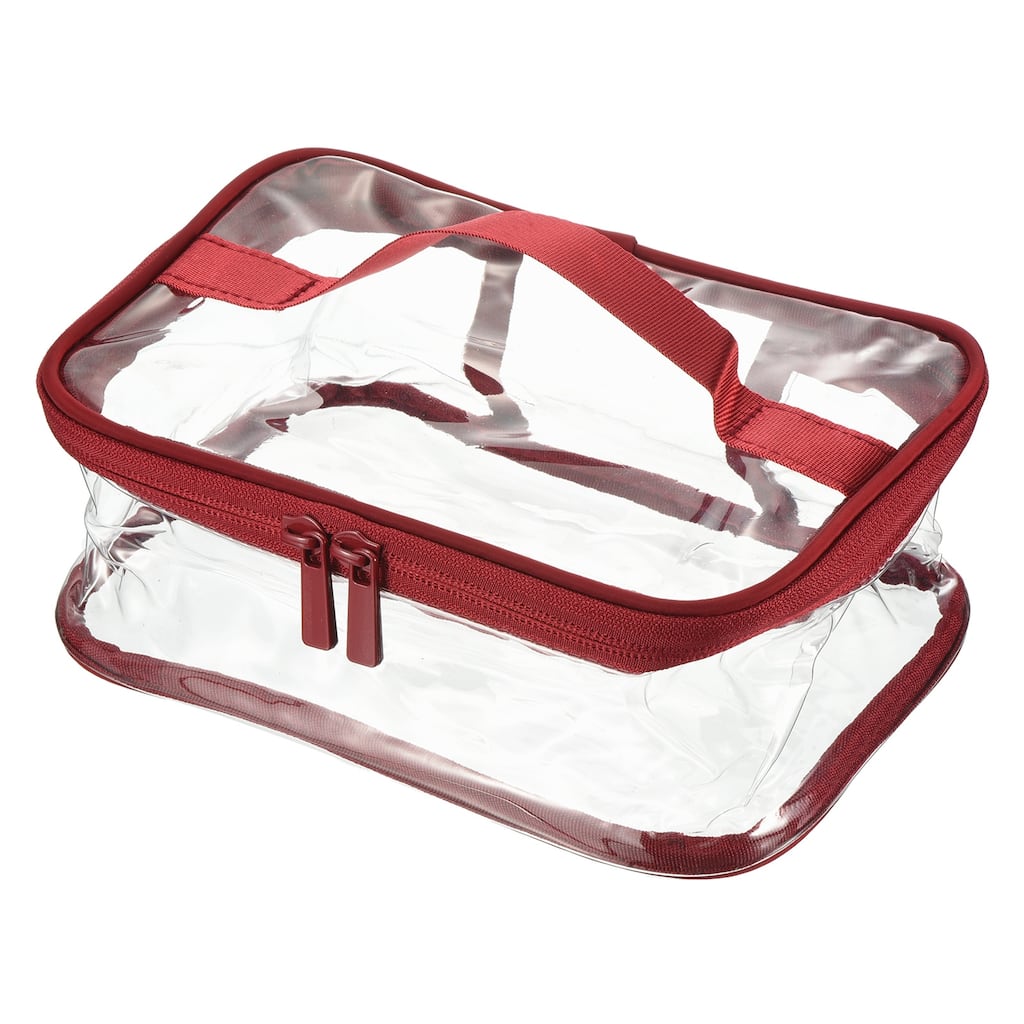 8.3"x5.9"x3.5" Clear PVC Toiletry Makeup Bag with Zipper Handle, Dark Red