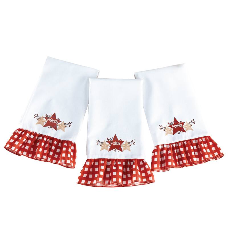 Primitive Country Star Plaid Ruffle Edge 3-Piece Hand Towel Set - 7.500 x 5.000 x 1.500